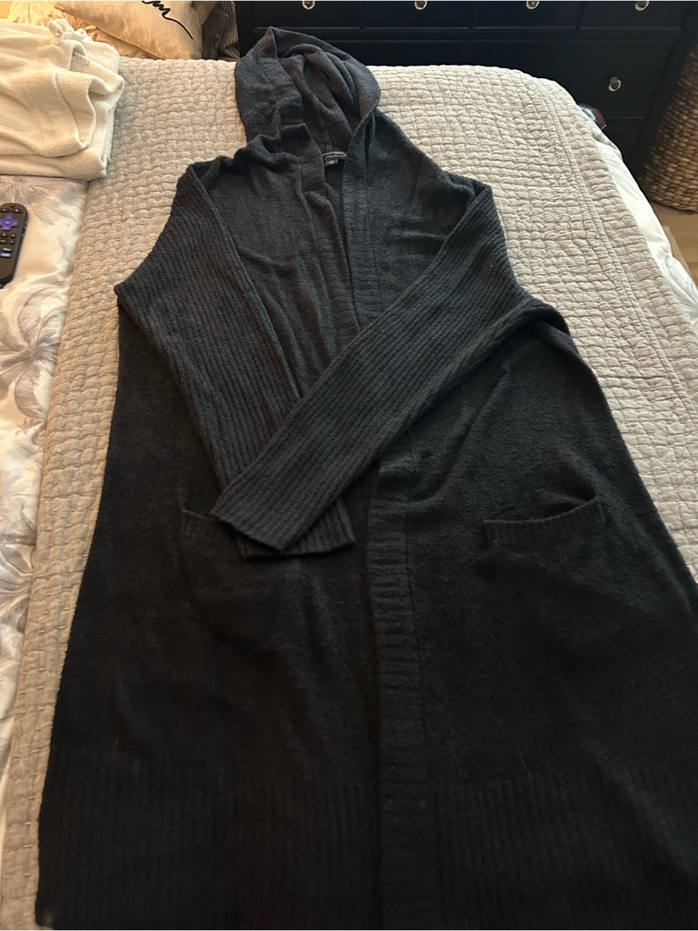 Women’s Barefoot Dreams Cozy Chic Black Lite Relaxed Hooded Cardigan in 1X
